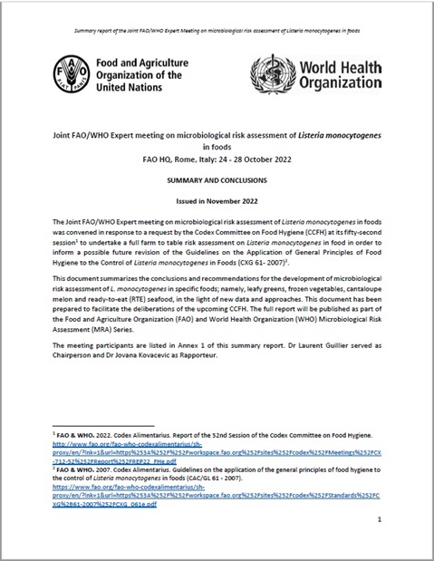 Joint FAO/WHO Expert meeting on microbiological risk assessment of Listeria monocytogenes in foods