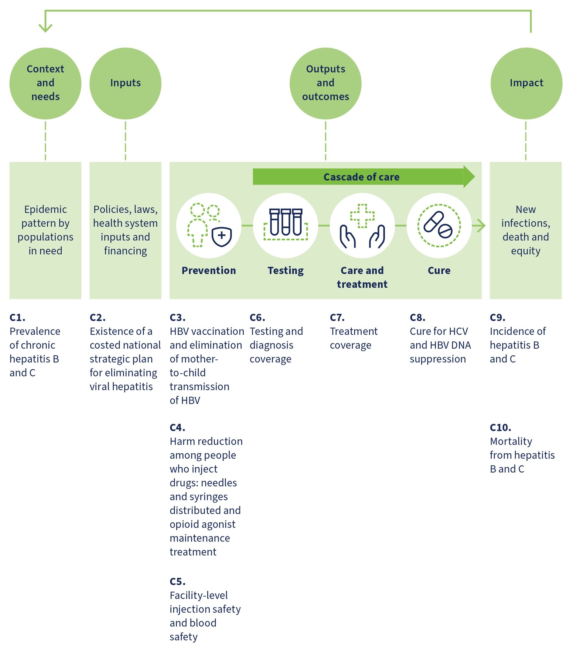 Monitoring and evaluation framework for HBV and HCV elimination