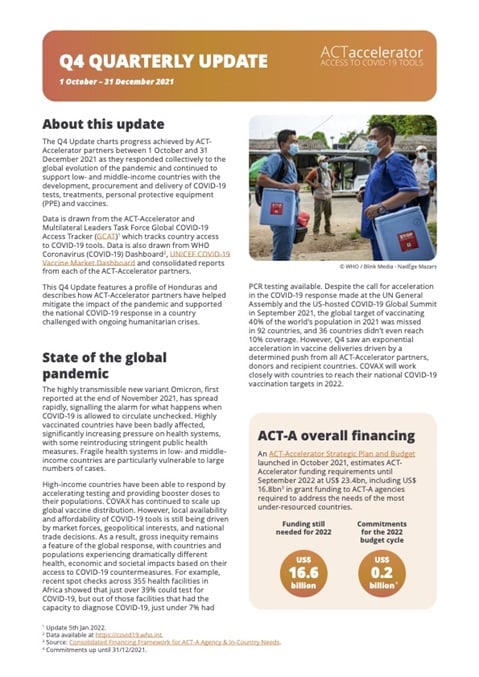 ACT-Accelerator: Quarterly Update Q4: 1 October – 31 December 2021